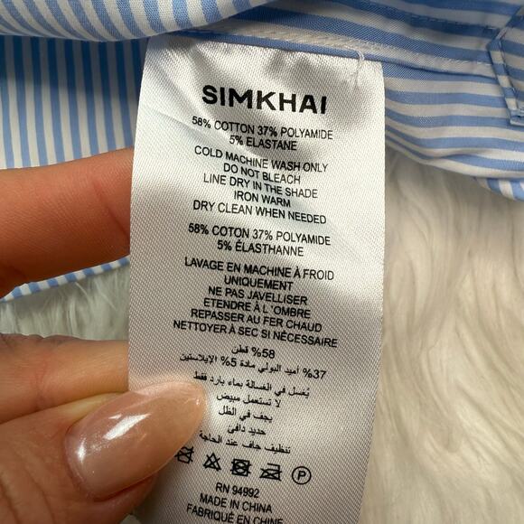 Simkhai Renata Cropped Button Down Shirt Classic Blue Stripe Size XL NWT - Picture 16 of 16